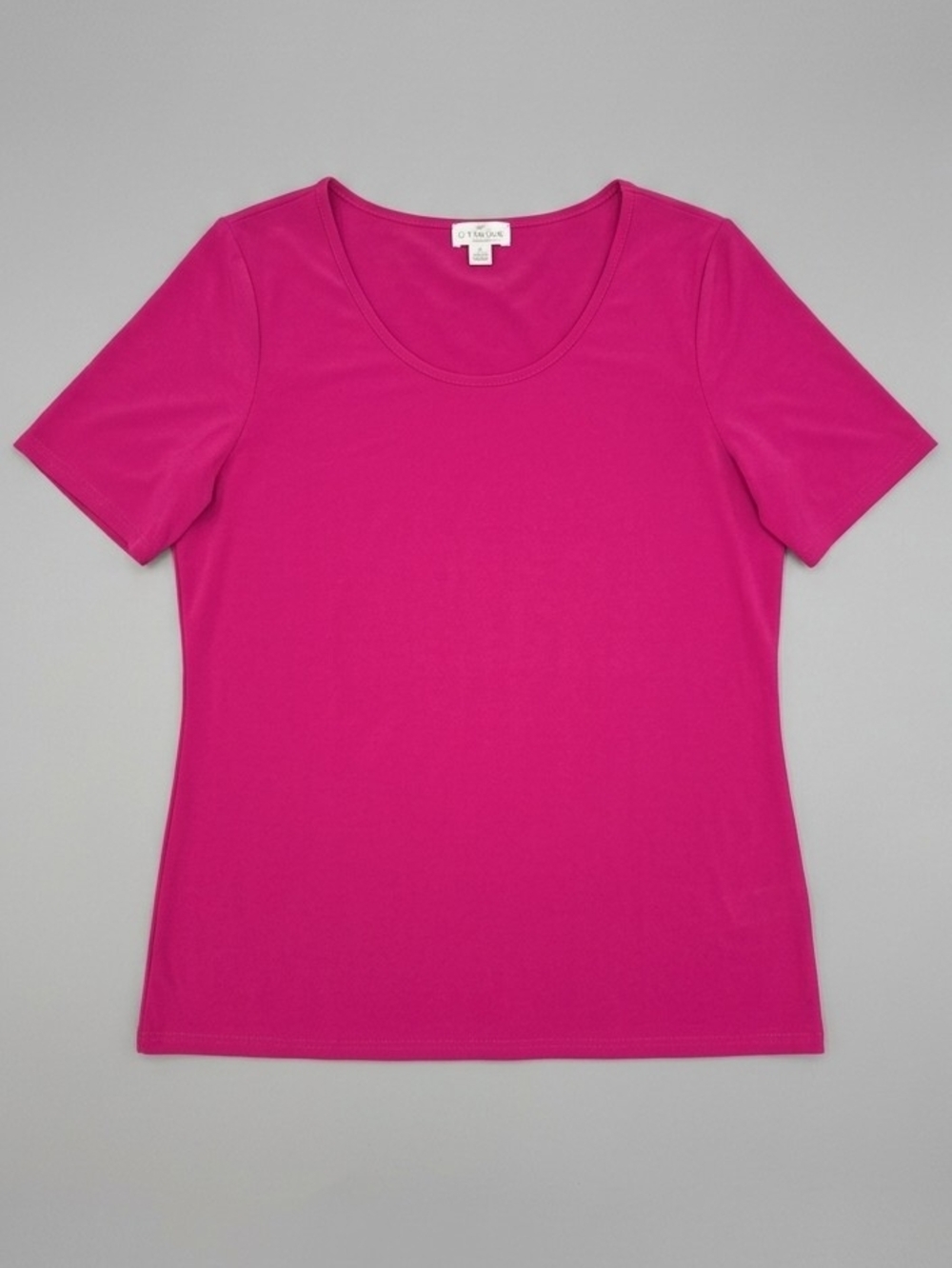 The Zig Zag Stripe Hot Pink Scoop Neck Silky Smooth Short Sleeve Top Lrg Magenta - Picture 3 of 6